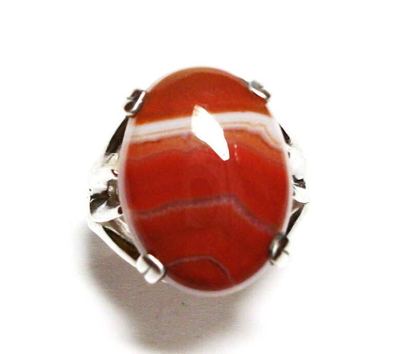 Agate ring, striped agate ring, agate cabochon ring, solitaire ring, anniversary, orange white brown, s 6 1/4 Sienna image 1