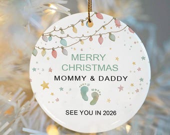 Personalized Baby Announcement Ornament, Mommy and Daddy Ornament, Expecting Parent Ornament, Baby Shower Gift, Christmas Pregnancy Ornament