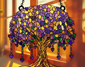 Mardi Gras Tree Acrylic Suncatcher, Mardi Gras Beads Tree Ornament, Louisiana Mardi Grass Home Decor, Louisiana Window Decor, New Orleans