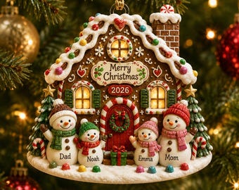 2D Personalized 3-8 Family Christmas Ornament, Acrylic Snowman Family Ornament, Christmas Gift for Grandma/Mom, Christmas Decorations