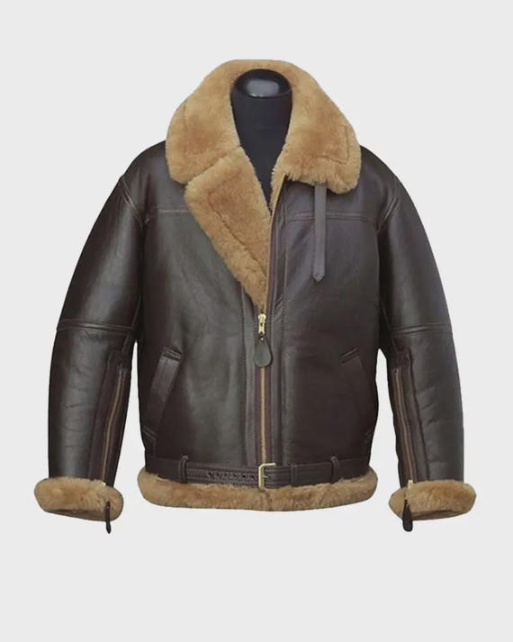 Men's Brown B3 Bomber Flying Aviator Fur Irvin Real Leather