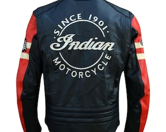 Men's Indian Motorcycle Black & Red Biker Leather Jacket: Western Style