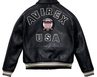 Men's Black Genuine Lambskin Leather Bomber Jacket : Avirex American  Style Jacket