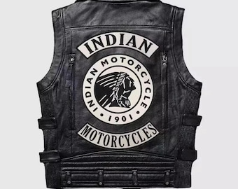 Herren Indian Motorrad Schwarz Leder Biker Weste: Western Style Reitweste