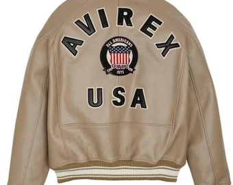Avirex Echtleder Bomberjacke für Herren: Echte Lammfelljacke im amerikanischen Stil