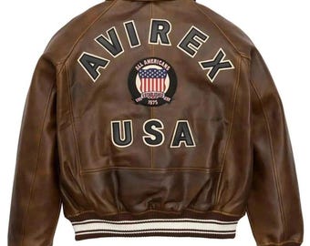 Avirex USA Brown Leder Bomberjacke - Vintage American Style Jacke