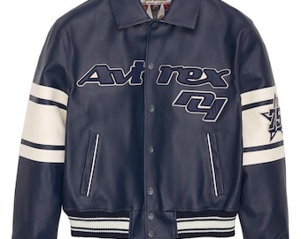 Men's Avirex Varsity Bomber Jacket : American Flight  Icon Style Leather Jacket