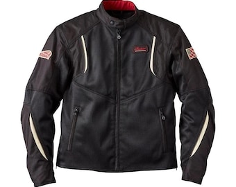 Chaqueta de motociclista negra para hombre, estilo indio, de tejido de malla, ligera.