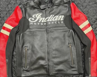 Men's Indian Motorcycle Black & Red Leather Jacket: Vintage Cruiser Rider jacket