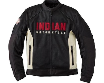 Men's  Indian Motorcycle Lightweight Mesh Black & Cream Jacket : Biker  Racing Jacket