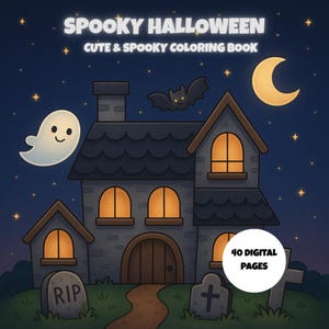 Libro da colorare di Halloween spettrale / Pagine stampabili carine e comode / Download digitale per attività di Halloween per bambini e adulti / PDF da colorare