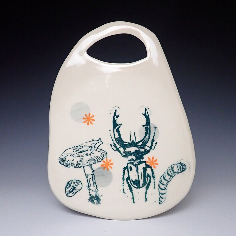 Mushroom /& Bug Cheese Plate Orange DotBlue Design