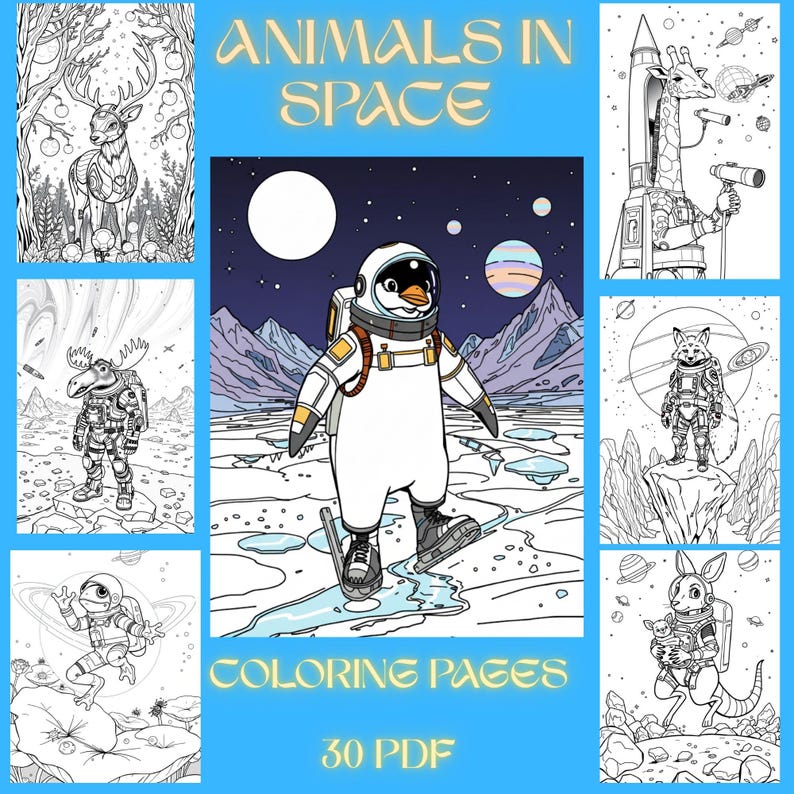 Animals in Space" Printable Coloring Pages – Fun Space Animal Line Art ...