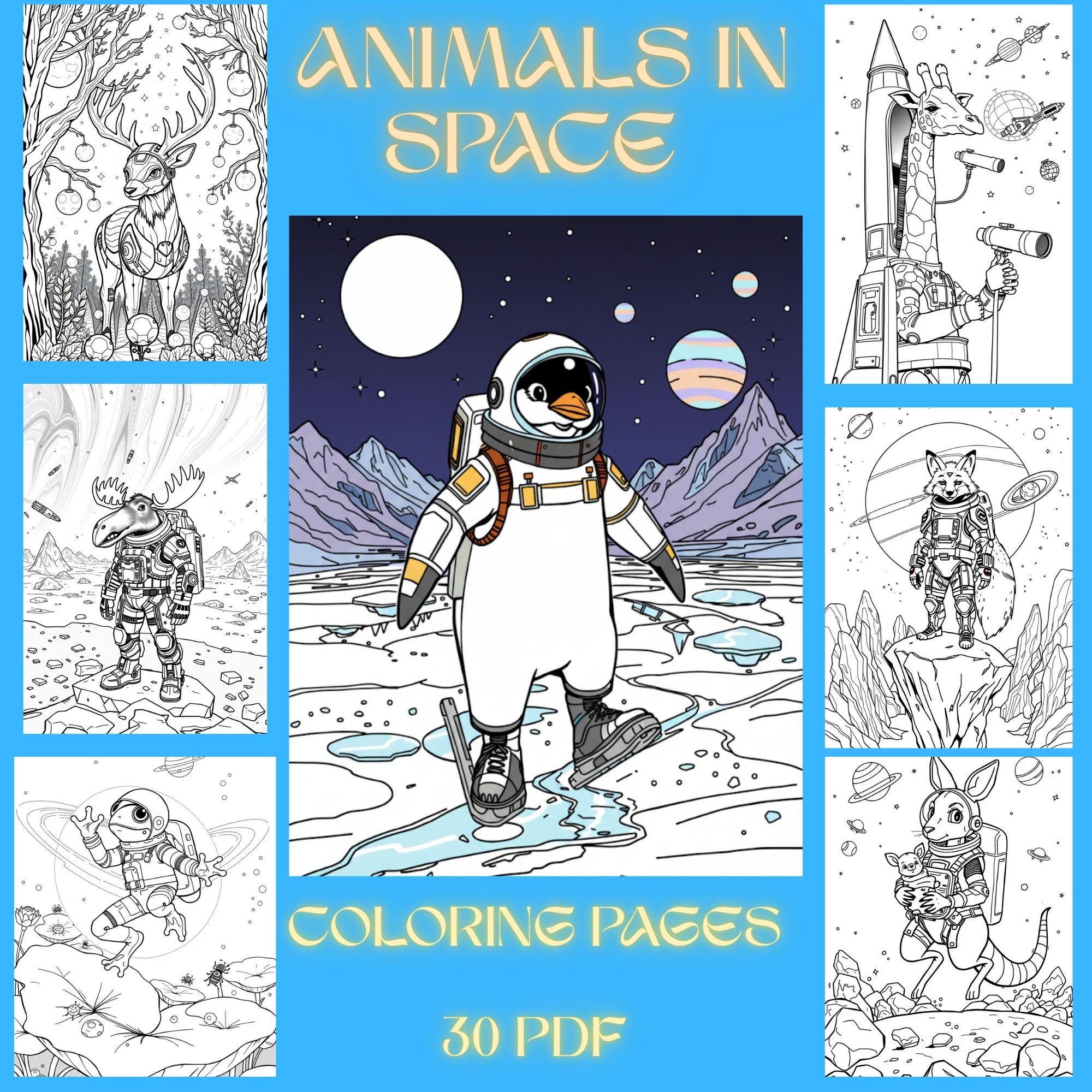 Animals in Space" Printable Coloring Pages – Fun Space Animal Line Art ...