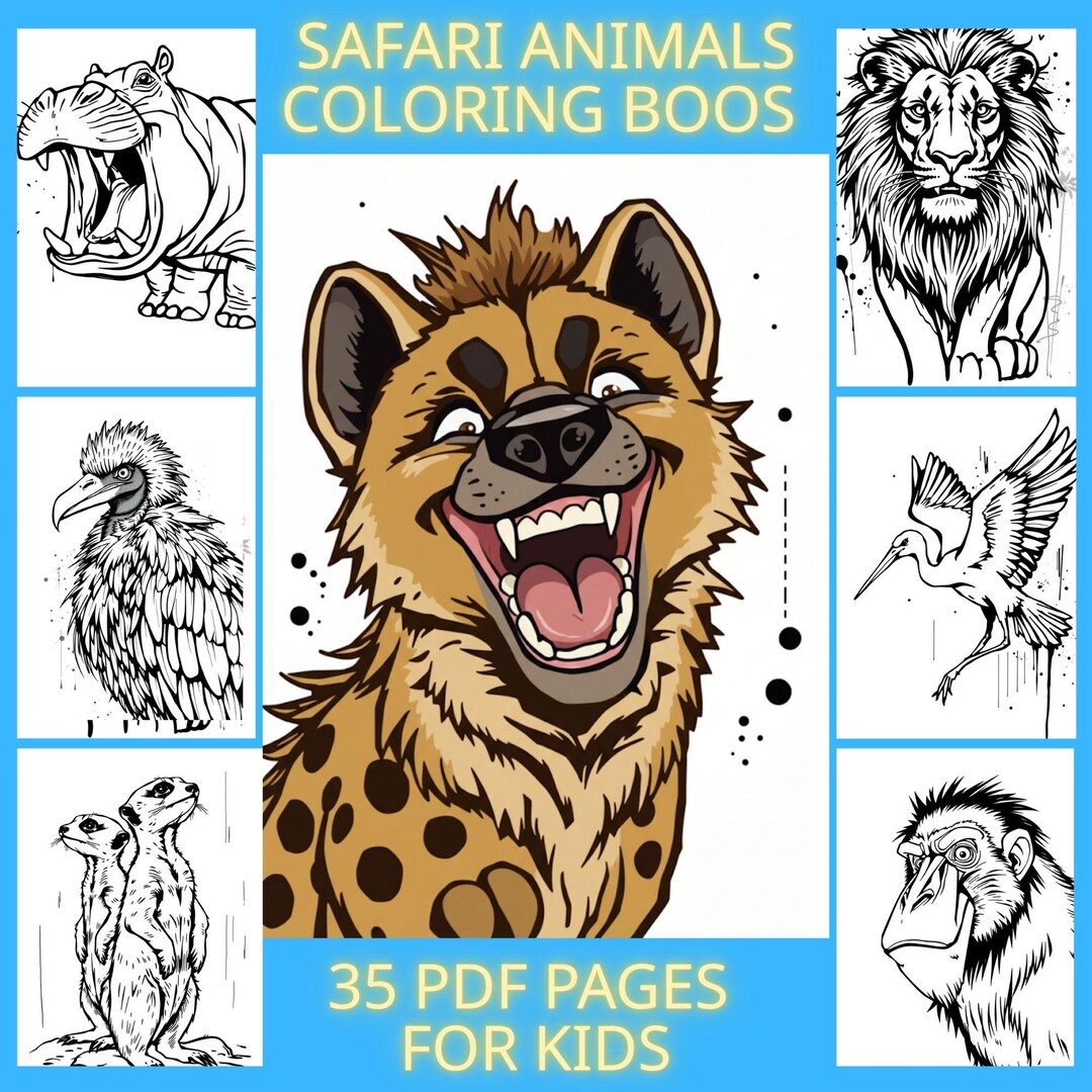 Safari Animals Coloring Book for Kids and Adults | 35 Fun Safari Animal ...