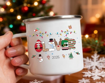 Personalized Christmas Mug For Kids,Hot Chocolate Mug,Enamel Camping Mug,Christmas Mug,Christmas Eve Mug, Christmas Eve Box Fillers