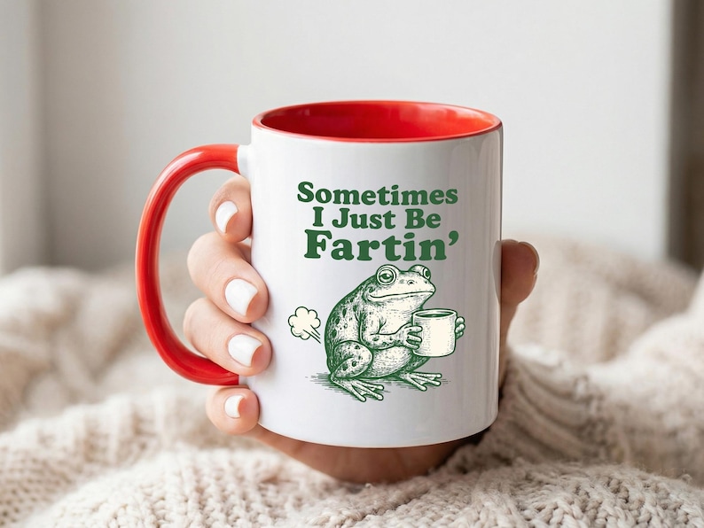 "Lustige Frosch-Tasse, ""Manchmal bin ich nur Fartin"" Zitat Kaffeetasse, seltsames Humor Geschenk für Freunde, süße Teetasse." Bild 4