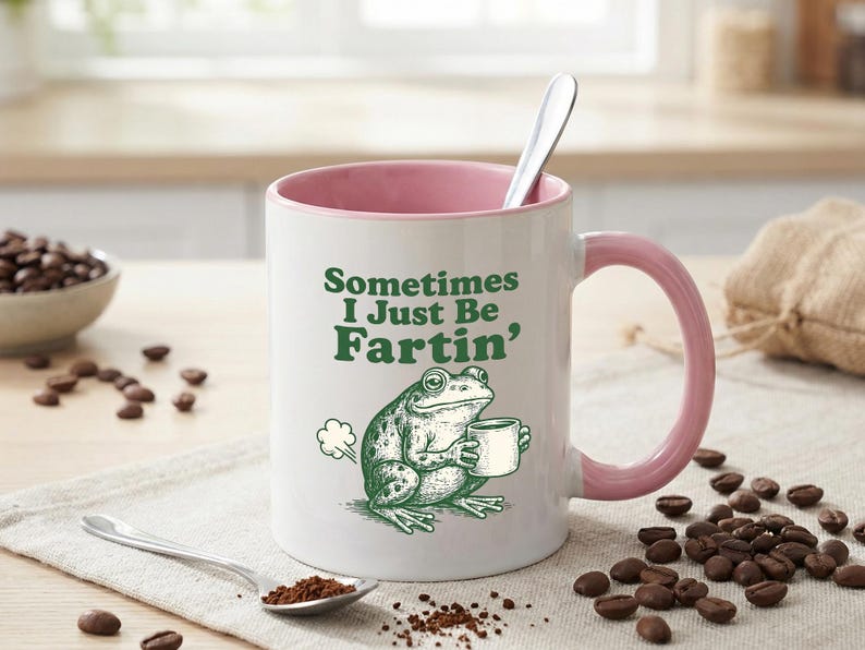 "Lustige Frosch-Tasse, ""Manchmal bin ich nur Fartin"" Zitat Kaffeetasse, seltsames Humor Geschenk für Freunde, süße Teetasse." Bild 6