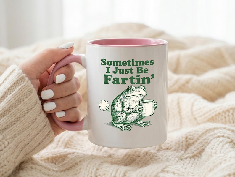 "Lustige Frosch-Tasse, ""Manchmal bin ich nur Fartin"" Zitat Kaffeetasse, seltsames Humor Geschenk für Freunde, süße Teetasse." Bild 2