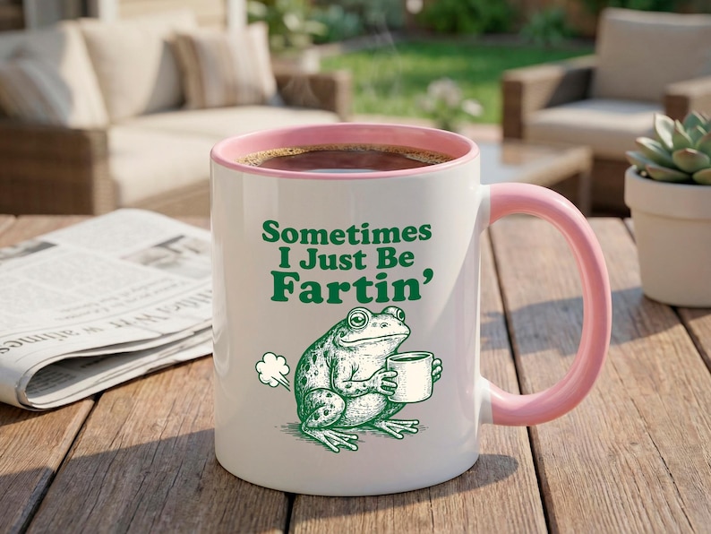 "Lustige Frosch-Tasse, ""Manchmal bin ich nur Fartin"" Zitat Kaffeetasse, seltsames Humor Geschenk für Freunde, süße Teetasse." Bild 5