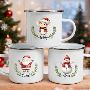 Personlig God Jul-gåvor-mugg, Barnens Julmugg i Emalj, Anpassad Varm Choklad-mugg, Campingmugg i Emalj med Djurmotiv, Barnens Julklapp