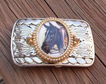 Vintage Horse Belt Buckle Equine Cameo