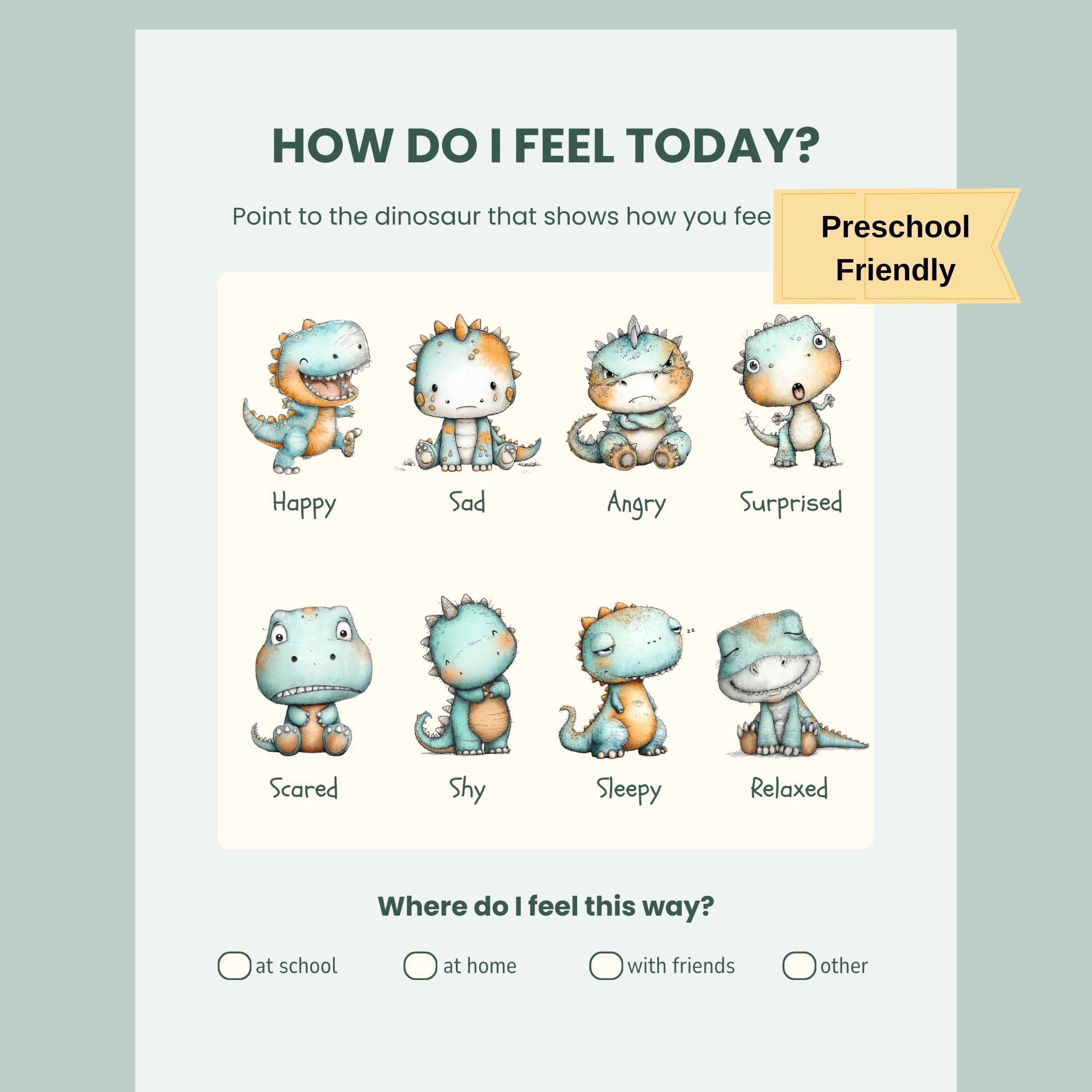 Printable Daily Feelings Chart for Kids | Dinosaur Emotion Chart | SEL ...