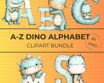 Dino Alphabet Clipart Bundle – A-Z Dinosaur Letters, Nursery & Classroom (4K PNGs) (Digital Download)