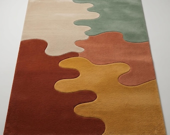 Hand Tufted Wool Area Rug, Abstract Organic Modern Scandinavian Carpet