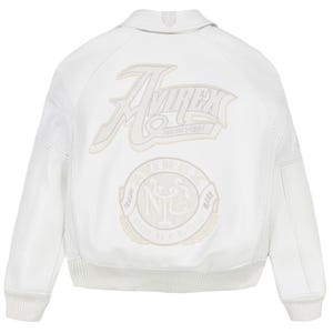 Avirex Vit Läderbomberjacka Herr Guldklubb Broderad Logotyp Perforerad Äkta Kohud Läder Bikerjacka Streetwear Present till Honom bild 2