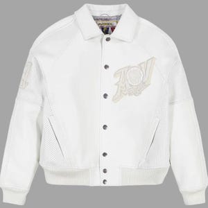 Avirex Vit Läderbomberjacka Herr Guldklubb Broderad Logotyp Perforerad Äkta Kohud Läder Bikerjacka Streetwear Present till Honom bild 4