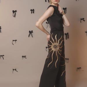 embroidered cigarette pants Pleated Embroidered Cigarette Pants (BLACK) and zari work CIGARETTE PANTS VOL-15 BY INAYA