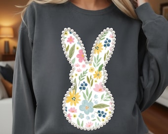 Spring Vibes Png, Patchwork Bunny Png, Bunny Easter Png, Kids Easter Png, Floral Bunny Patchwork Png,  Floral Retro Easter Png