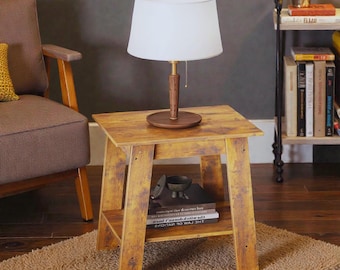 Wooden End Table with Shelf, Modern Side Table for Living Room or Bedroom, Small Space Storage Furniture