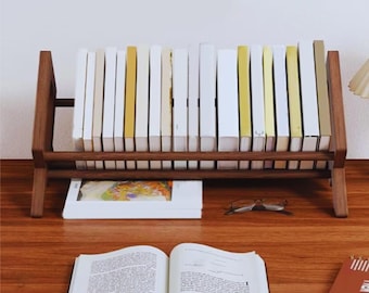 Tilting Wooden Desktop Bookshelf – Walnut Book Rack, Modern Book Organizer, Minimalist Desk Storage for Home Office