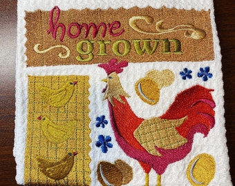 Home Grown Embroidered Waffle Kitchen Towel