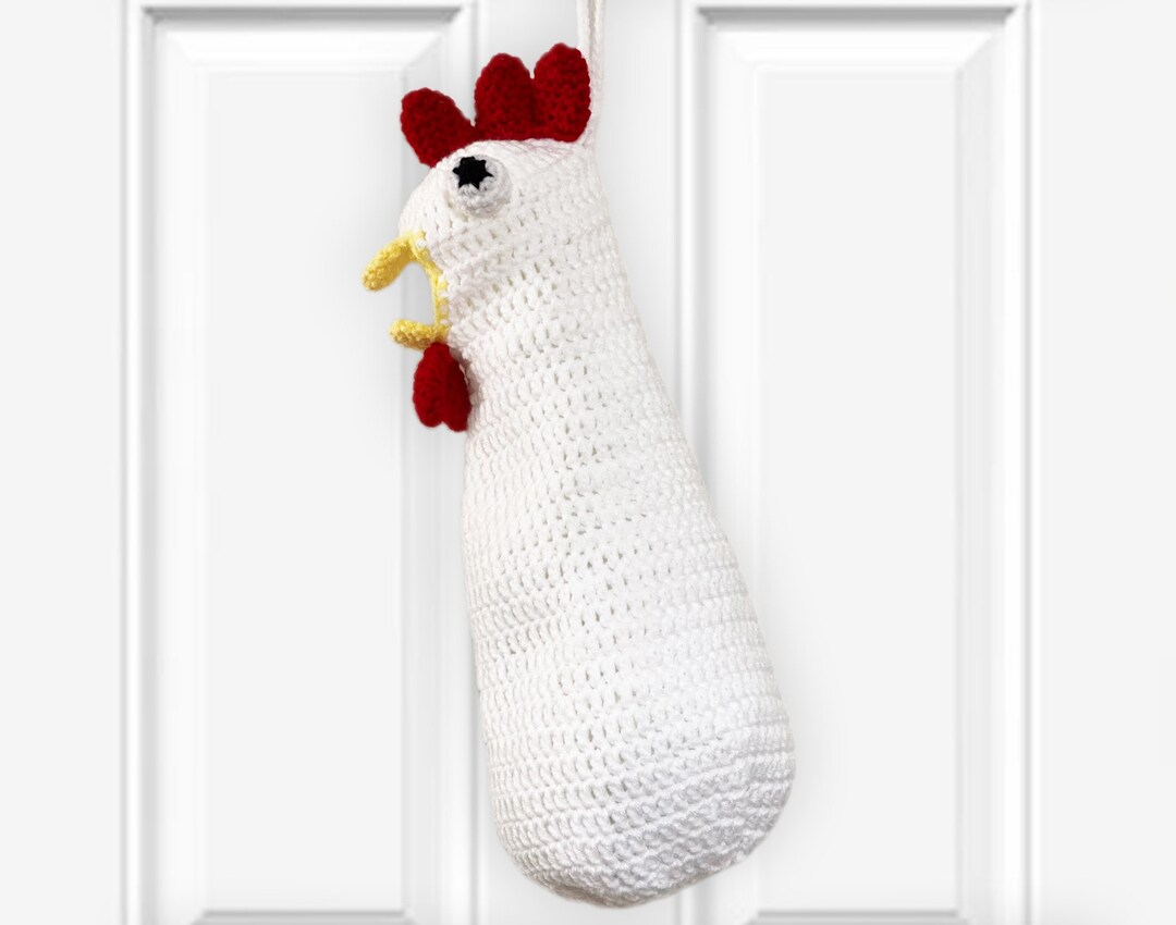 White Crochet Chicken Grocery/plastic Bag Holder Etsy