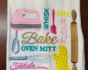 Kitchen Embroidered Waffle Kitchen Towel