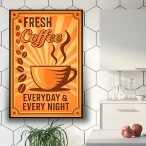 Retro Coffee Shop Art Print- Vintage Wall Art-Retro Kitchen Decor-Old Coffee House Poster