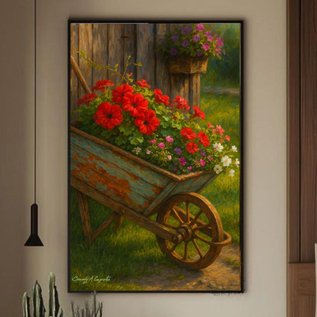 Floral Garden Art Print- Farmhouse Wall Art- Country Home Decor-red ...