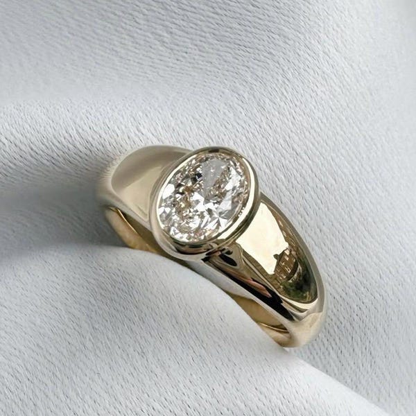 1.25 ct ovaler Moissanite Verlobungsring, 14K Solid Gold Comfort Fit Band