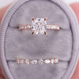 Ensemble de bagues de fiançailles avec diamants cultivés en laboratoire, taille coussin, 1,5 carats, ensemble de bagues en or massif 14 carats, ensemble de bagues à sertir, ensemble de bagues de mariée, ensemble d'alliances