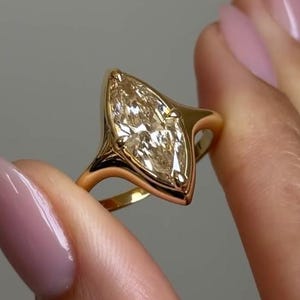 1.5 CT Marquise Cut Moissanite Engagement Ring, 14K Solid Gold Ring, Bezel Setting Ring, Solitaire Ring, Proposal Ring, Anniversary Gift