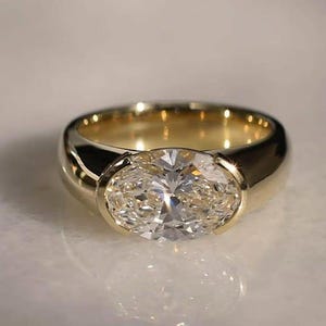 2.5 CT Oval Cut Moissanite Engagement Ring, 14K Solid Gold Ring, Comfort Fit Ring, Wedding Ring For Women, Half Bezel Ring, Chunky Ring