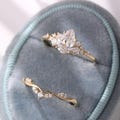 1.5 CT Pear Cut Moissanite Engagement Ring Set, 14K Solid Gold Ring Set, Cluster Ring With Wave Band, Bridal Ring Set, Wedding Ring Set