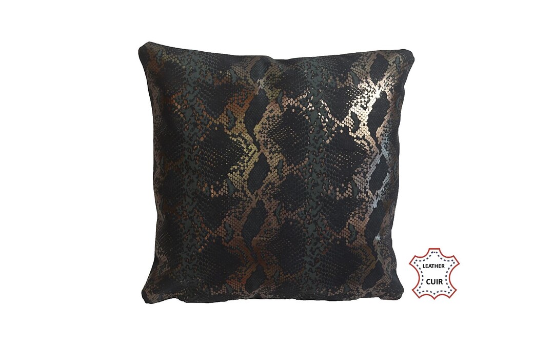 Petrol Blue and Silver Python Print Leather Cushion - Etsy