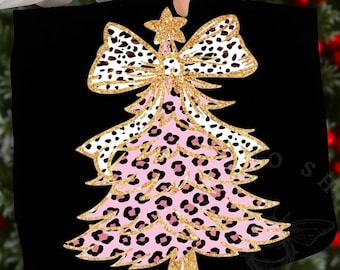 Leopard Christmas Tree Coquette Png, Preppy Christmas Png, Christmas Glitter Tree Png, Christmas Girly Bow Png, Pink Christmas Sublimation
