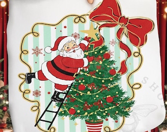 Penseldrag Coquette Santa Png, Jultomte Rosett Png, Vintage Tomte Design Png, Jultomte Jul Png, Julhelg Sublimering