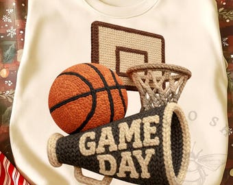 Faux Yarn Game Day Basketball Png, Crochet Basketball Png, Faux Yarn Basketball Png, Basketball Season Png, Crochet Game Day Sublimation