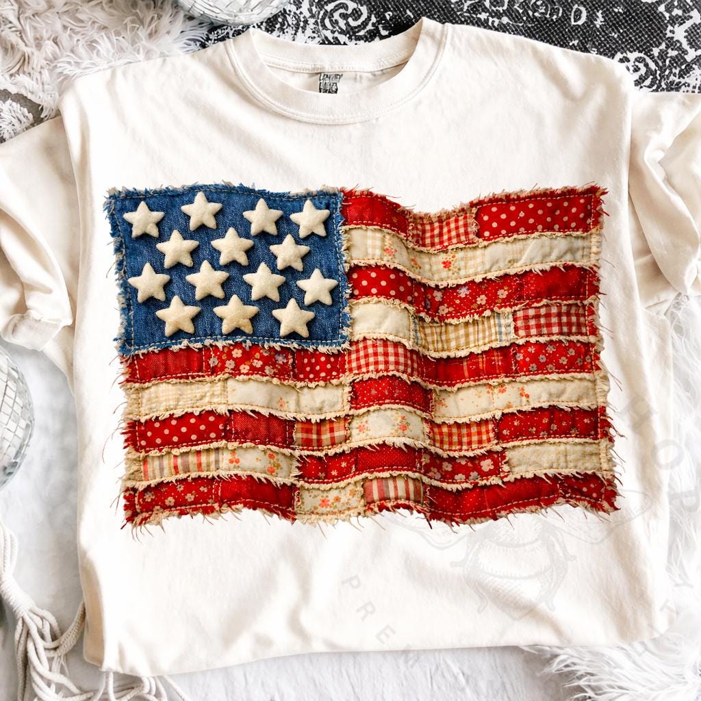 Patchwork Flags Faux Quilted American Flag Png, 4th of July Png, Vintage Patchwork ...